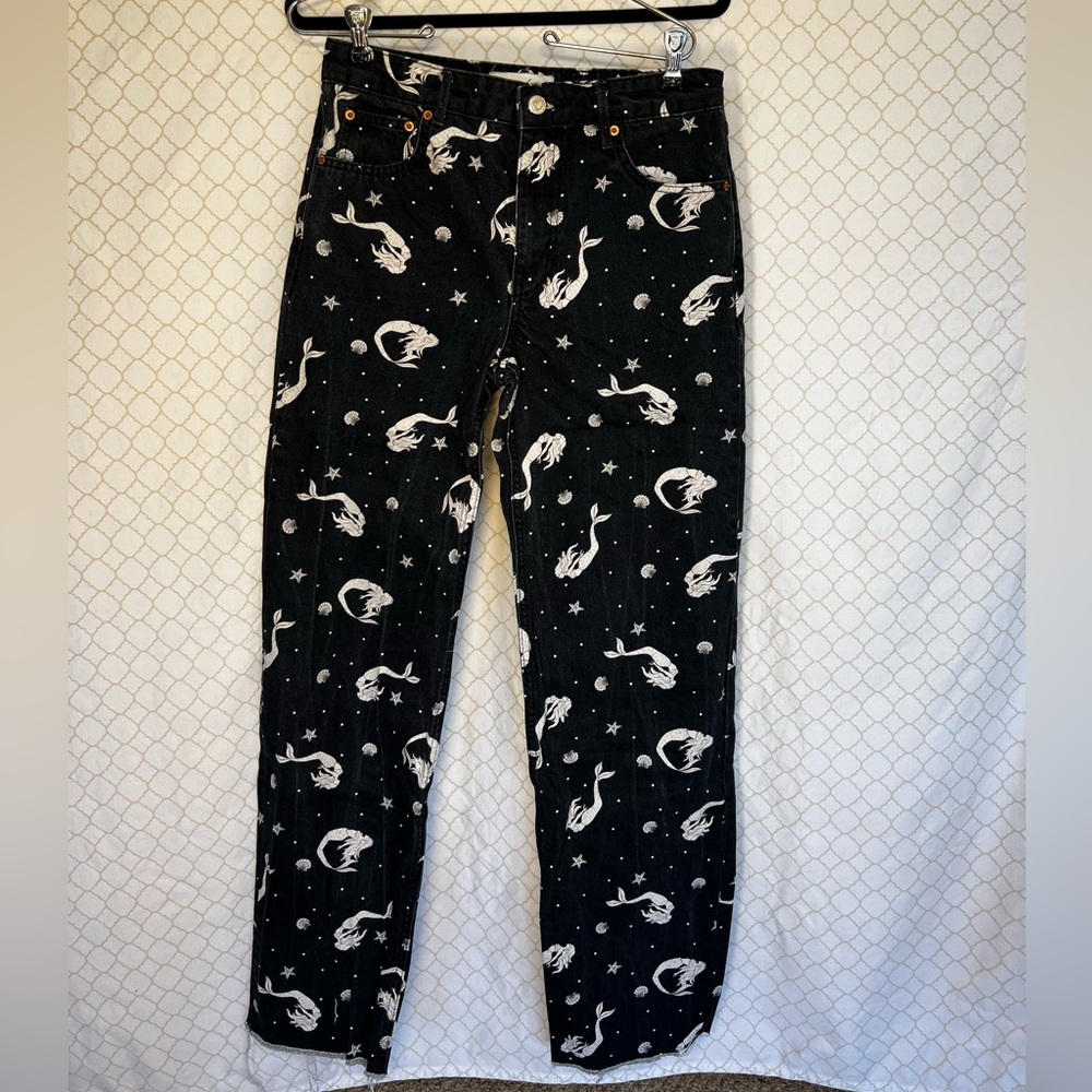 Black/Blueish and White Jeans With mermaid Designs